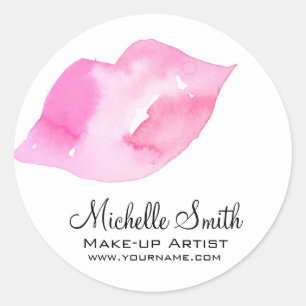 Waterverf roze lippen maken make-up ronde sticker