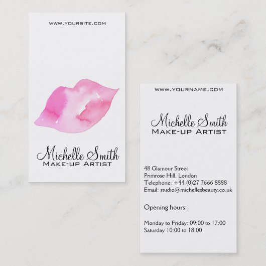 Waterverf roze lippen maken make-up visitekaartje (Voorkant / Achterkant)