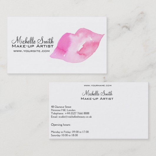 Waterverf roze lippen maken make-up visitekaartje (Voorkant / Achterkant)