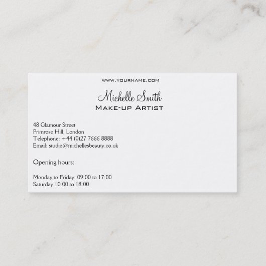 Waterverf roze lippen maken make-up visitekaartje (Achterkant)