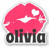 Waterverf roze lippen met hartnaam ticker sticker (Voorkant)