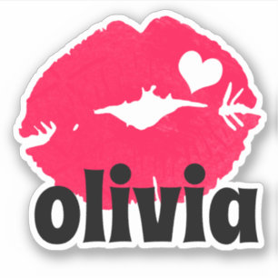 Waterverf roze lippen met hartnaam ticker sticker