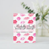 Waterverf roze lippen patroon make-up briefkaart (Staand voorkant)