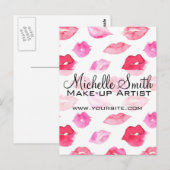 Waterverf roze lippen patroon make-up briefkaart (Voorkant / Achterkant)