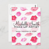 Waterverf roze lippenpatroon make-up branding briefkaart (Voorkant / Achterkant)