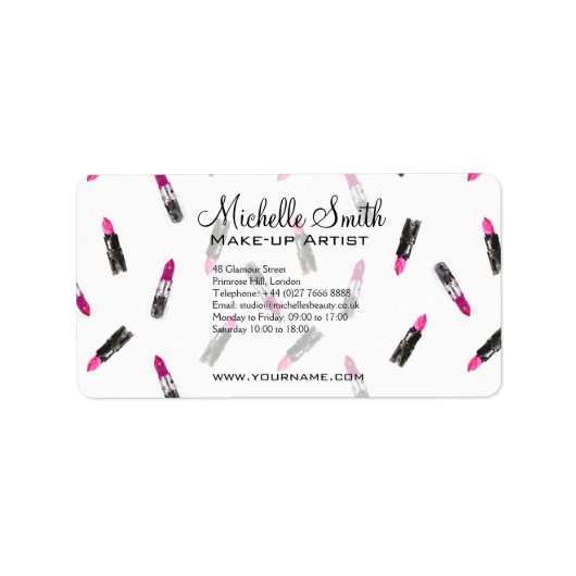 Waterverf roze lippenstift patroon make-up brandin etiket (Voorkant)
