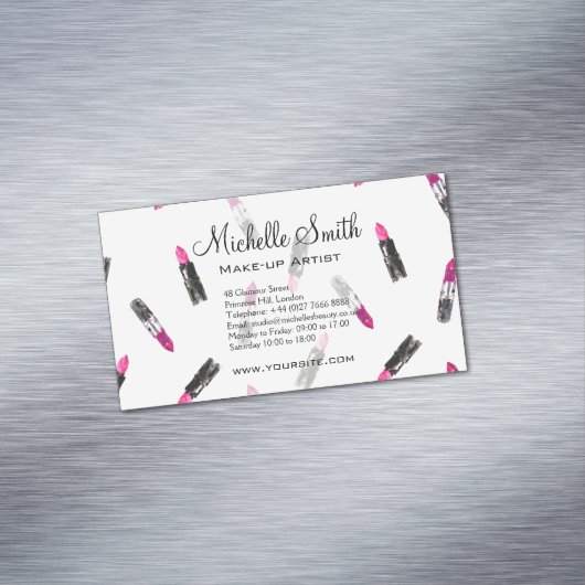 Waterverf roze lippenstift patroon make-up brandin magnetisch visitekaartje (Voorbeeld)