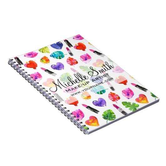 Waterverf roze lippenstiftekenfilmmake-up notitieboek (Rechterzijde)