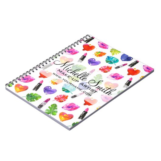 Waterverf roze lippenstiftekenfilmmake-up notitieboek (Linkerzijde)