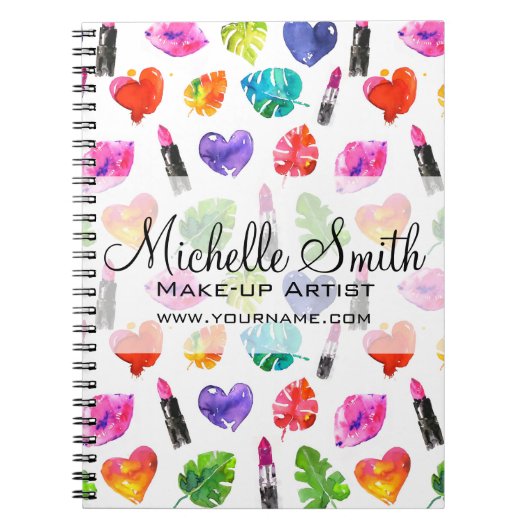 Waterverf roze lippenstiftekenfilmmake-up notitieboek (Voorkant)