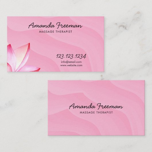 Waterverf Roze Lotus Bloem Massage Therapeut Visitekaartje (Voorkant / Achterkant)