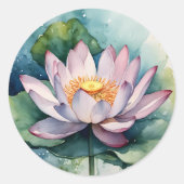 Waterverf Roze Lotus Flower Ronde Sticker (Voorkant)