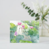 Waterverf roze Lotus Flowers met bladeren Briefkaart (Staand voorkant)