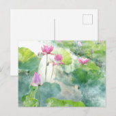 Waterverf roze Lotus Flowers met bladeren Briefkaart (Voorkant / Achterkant)