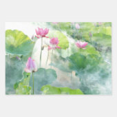 Waterverf roze Lotus Flowers met bladeren Inpakpapier Vel (Voorkant)