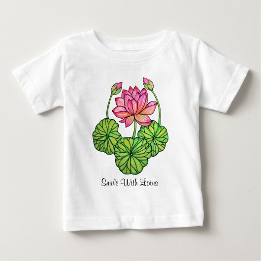 Waterverf Roze Lotus met knoppen en bladeren (Voorkant)