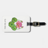 Waterverf Roze Lotus met knoppen en bladeren Bagagelabel (Voorkant horizontaal)