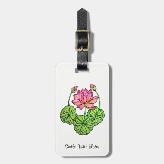Waterverf Roze Lotus met knoppen en bladeren Bagagelabel (Voorkant verticaal)