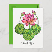 Waterverf Roze Lotus met knoppen en bladeren Briefkaart (Voorkant / Achterkant)