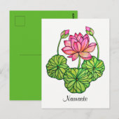 Waterverf Roze Lotus met knoppen en bladeren Briefkaart (Voorkant / Achterkant)