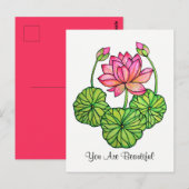 Waterverf Roze Lotus met knoppen en bladeren Briefkaart (Voorkant / Achterkant)