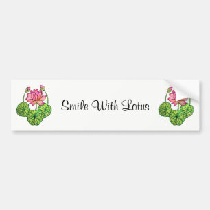 Waterverf Roze Lotus met knoppen en bladeren Bumpersticker