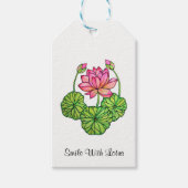 Waterverf Roze Lotus met knoppen en bladeren Cadeaulabel (Voorkant)