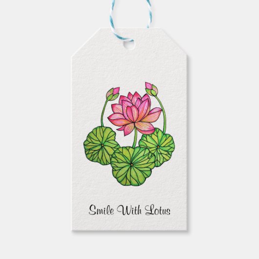 Waterverf Roze Lotus met knoppen en bladeren Cadeaulabel (Voorkant)