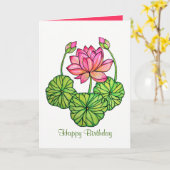 Waterverf Roze Lotus met knoppen en bladeren Kaart (Gele Bloem)