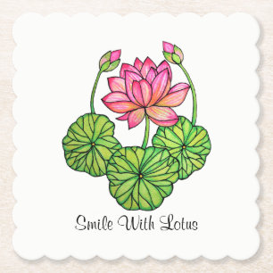 Waterverf Roze Lotus met knoppen en bladeren Kartonnen Onderzetters
