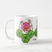 Waterverf Roze Lotus met knoppen en bladeren Koffiemok (Links)