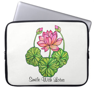 Waterverf Roze Lotus met knoppen en bladeren Laptop Sleeve
