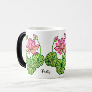 Waterverf Roze Lotus met knoppen en bladeren Magische Mok