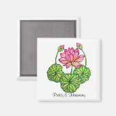 Waterverf Roze Lotus met knoppen en bladeren Magneet (Voorkant / Achterkant)