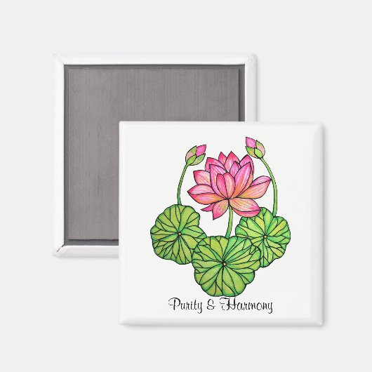 Waterverf Roze Lotus met knoppen en bladeren Magneet (Voorkant / Achterkant)
