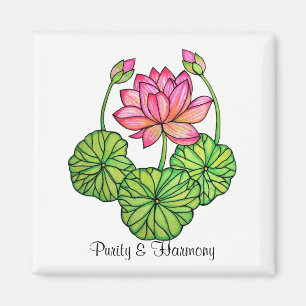 Waterverf Roze Lotus met knoppen en bladeren Magneet