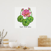Waterverf Roze Lotus met knoppen en bladeren Poster (Keuken)