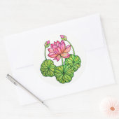 Waterverf Roze Lotus met knoppen en bladeren Ronde Sticker (Envelop)