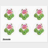 Waterverf Roze Lotus met knoppen en bladeren Ronde Sticker (Vel)
