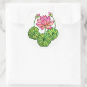 Waterverf Roze Lotus met knoppen en bladeren Ronde Sticker (Tas)