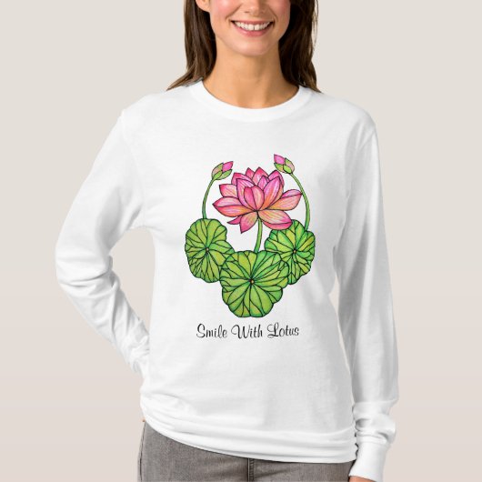 Waterverf Roze Lotus met knoppen en bladeren T-shirt (Voorkant)