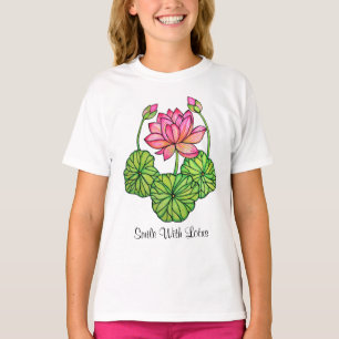 Waterverf Roze Lotus met knoppen en bladeren T-shirt