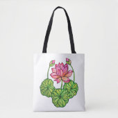 Waterverf Roze Lotus met knoppen en bladeren Tote Bag (Voorkant)