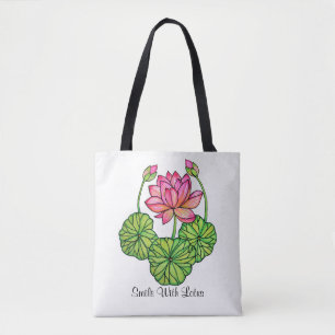 Waterverf Roze Lotus met knoppen en bladeren Tote Bag