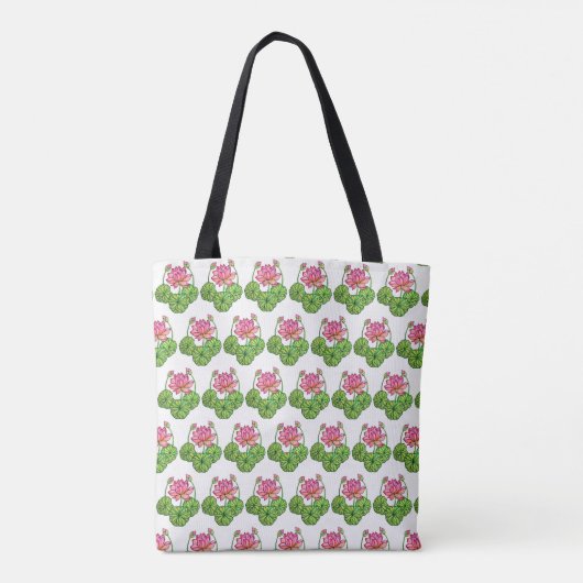 Waterverf Roze Lotus met knoppen en bladeren Tote Bag (Achterkant)