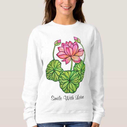 Waterverf Roze Lotus met knoppen en bladeren Trui (Voorkant)