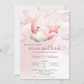 Waterverf roze maan en terug meisje baby shower kaart (Voorkant)