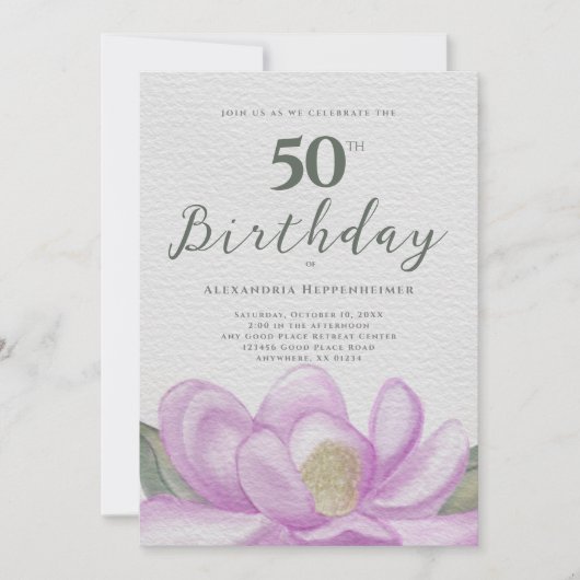 Waterverf Roze Magnolia 50ste verjaardag Kaart (Voorkant)