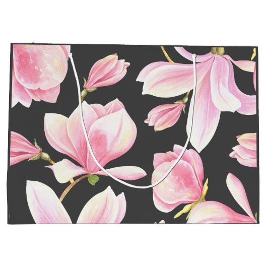 Waterverf Roze Magnolia Black Pattern Groot Cadeauzakje (Achterkant)