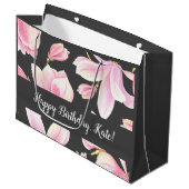 Waterverf Roze Magnolia Black Pattern Groot Cadeauzakje (Voorkant Gekanteld)